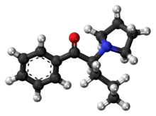Ball-and-stick model of the alpha-PVP molecule
