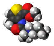 Space-filling model of the articaine molecule