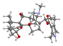 Ball-and-stick model of the batrachotoxin molecule