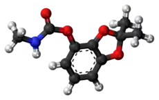 Ball-and-stick model of the bendiocarb molecule