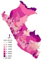 Confirmed cases of COVID-19 per 100,000 inhabitants in Peru by province.