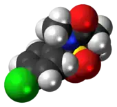 Space-filling model of the chlormezanone molecule