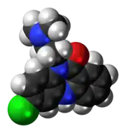 Space-filling model of the clobenzepam molecule