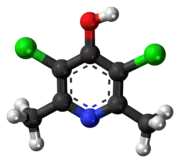 Ball-and-stick model of the clopidol molecule