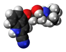 Space-filling model of the cyanopindolol molecule