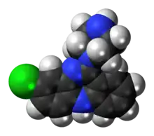 Space-filling model of the desmethylclozapine molecule