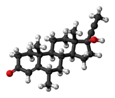 Ball-and-stick model of the dimethisterone molecule