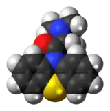 Space-filling model of the Dimethylaminopropionylphenothiazine molecule