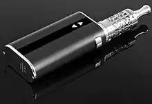 A later-generation box mod e-cigarette.