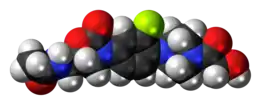 Space-filling model of the eperezolid molecule