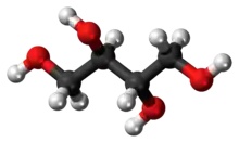 Ball-and-stick model of the erythritol molecule