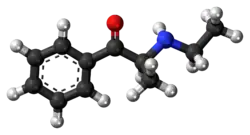 Ball-and-stick model of the ethcathinone molecule