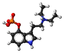 Ball-and-stick model of the ethocybin molecule as a zwitterion