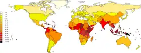 Disability-adjusted life year world map