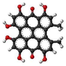 Ball-and-stick model of the hypericin molecule