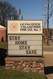  Pennsylvania fire company sign saying, "Stay Home, Stay Safe"