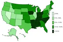 Percent of people 4–17 ever diagnosed in the US as of 2011