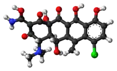 Ball-and-stick model of the meclocycline molecule