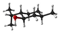 Ball-and-stick 3D model highlighting menthol's chair conformation