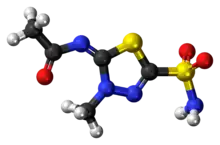 Ball-and-stick model of the methazolamide molecule