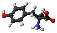 Ball-and-stick model of metirosine as a zwitterion