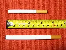 An ordinary cigarette compared to a "cigalike" e-cigarette.