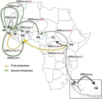 Spread of Zika in Africa and Asia, based on molecular sequence data.