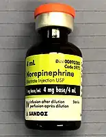A vial of norepinephrine