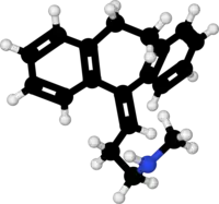 Ball-and-stick model of the nortriptyline molecule