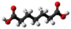 Ball-and-stick model of the pimelic acid molecule