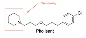 Chemical structure of Pitolisant. New pharmacophore contain non-imidazole compounds, in the case of Pitolisant, a piperidine ring.