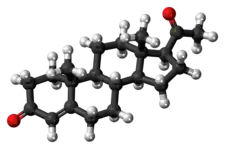 A ball-and-stick model of progesterone.