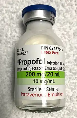 A vial of propofol