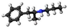 Ball-and-stick model of the propylamphetamine molecule