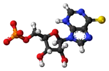 Ball-and-stick model of the thioinosine monophosphate anion