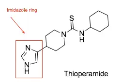 Chemical structure of thioperamide. Early pharmacophore contained an imidazole ring.