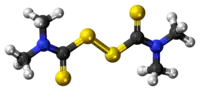 Ball-and-stick model of the thiram molecule