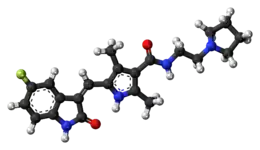 Ball-and-stick model of the toceranib molecule