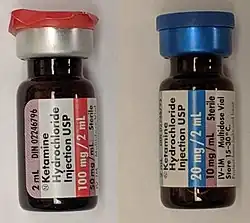Two doses of intravenous ketamine, 100 mg/2 ml and 20 mg /2 ml