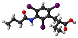 Ball-and-stick model of the tyropanoic acid molecule