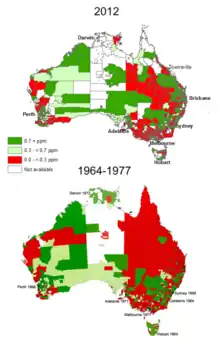 Water fluoridation in Australia (1964-1977 and 2012)