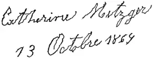 French signature reads "Catherine Metzger 13 Octobre 1869"