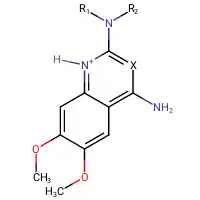 Variation of structure 2,4-diamino-6,7-dimethoxyquinazoline.Where X = CH, N