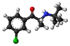 Ball-and-stick model of the (S) isomer of the bupropion molecule