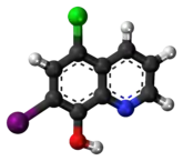 Ball-and-stick model of the clioquinol molecule