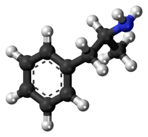 a 3d image of the dextroamphetamine compound found in Adderall