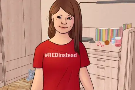 Image titled Cute Girl in REDinstead Shirt.png