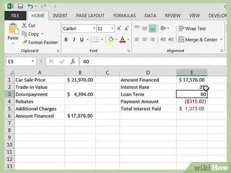 Image titled Calculate a Car Loan in Excel Step 10