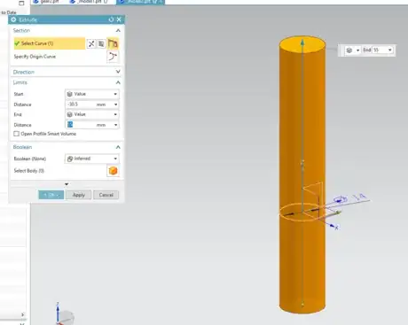 Image titled Creating the shafts, substep 2, extruding circle.png