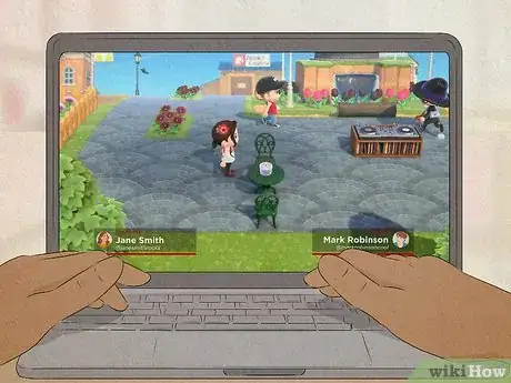 Image titled Laptop showing Animal Crossing : New Horizons being played by two players - Jane Smith and Mark Robinson.